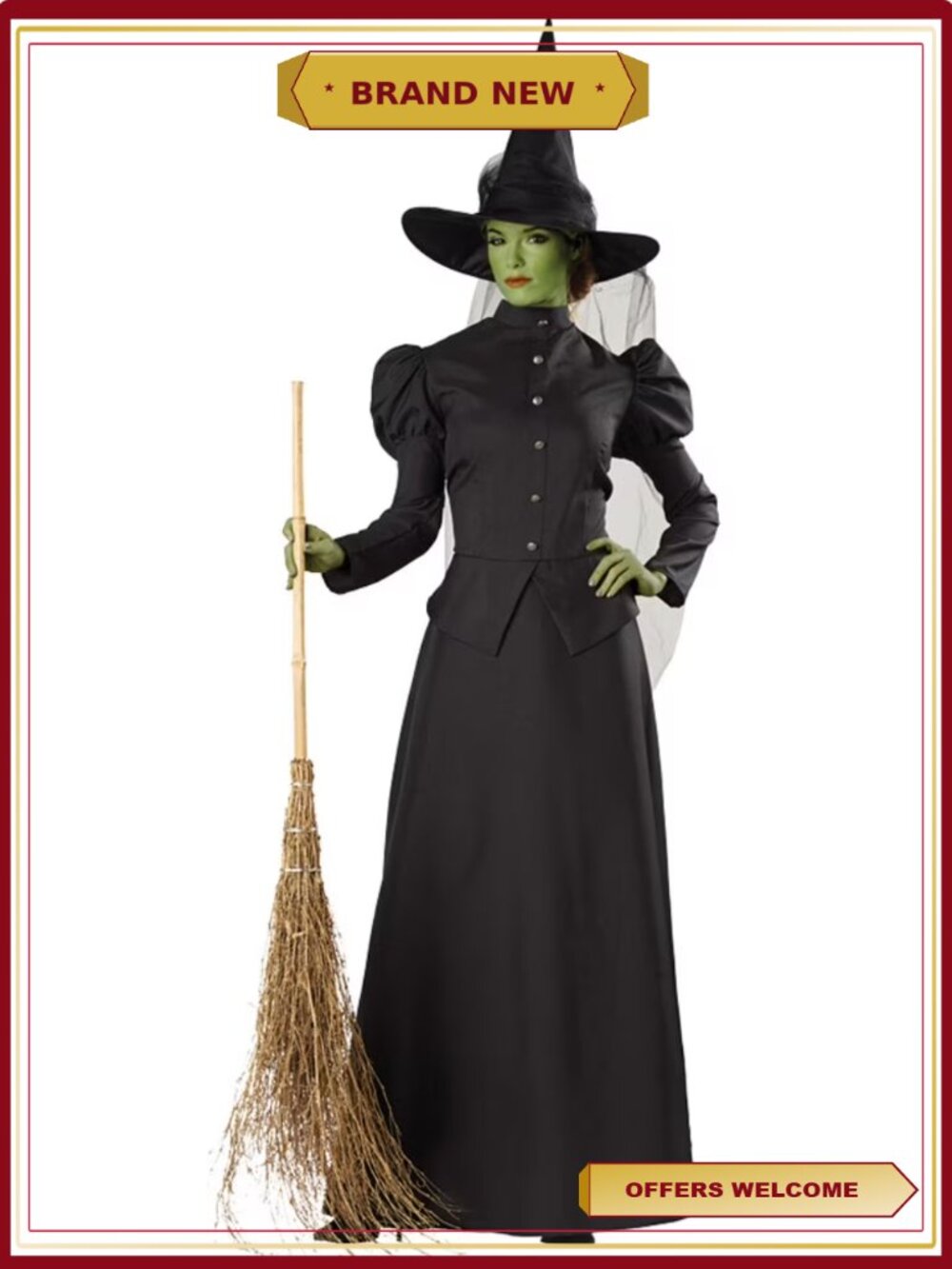 Womens Witch Classic Deluxe Halloween Costume Gown Tulle Petticoat